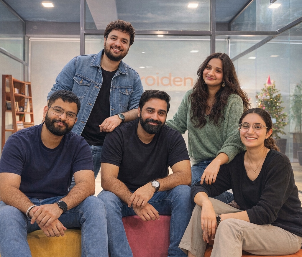 Abhinav and the Froiden team — five people in the Spryn office